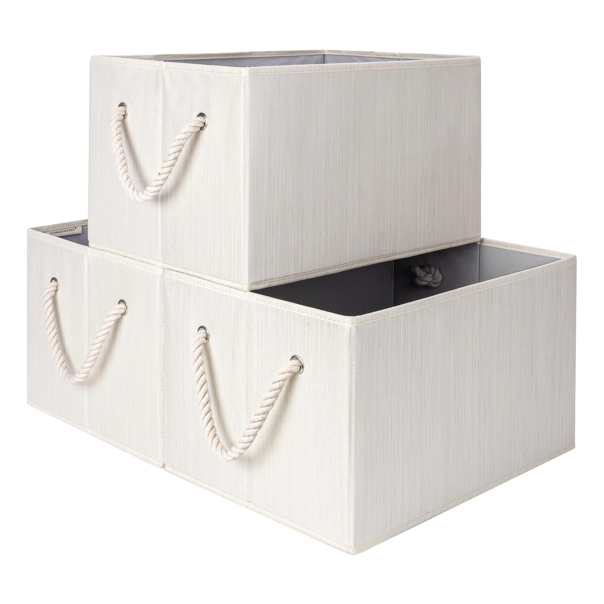 StorageWorks Shelf Organizer Bins, Beige Stripes, 3-Pack, Large
