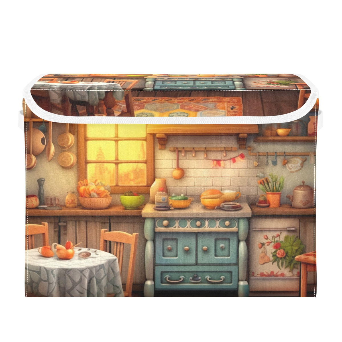 Vintage Colorful Herbs and Wild Flowers Floral Storage Bins with Lids and Carrying Handle,Foldable Storage Boxes Organizer Containers Baskets Cube with Cover for Home Bedroom Closet Office