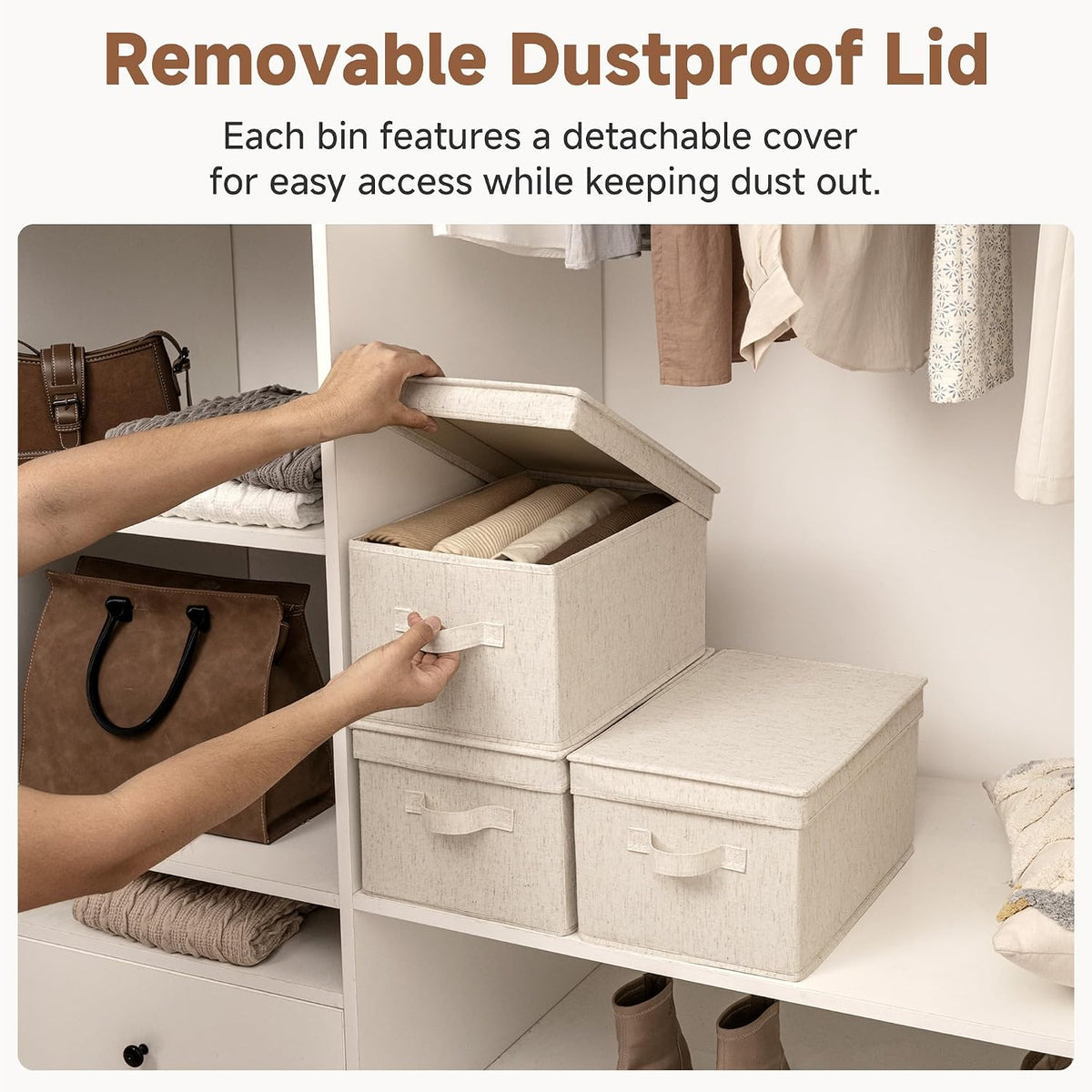 StorageWorks Fabric Storage Bins, Storage Basket with Lid, Closet Bins
