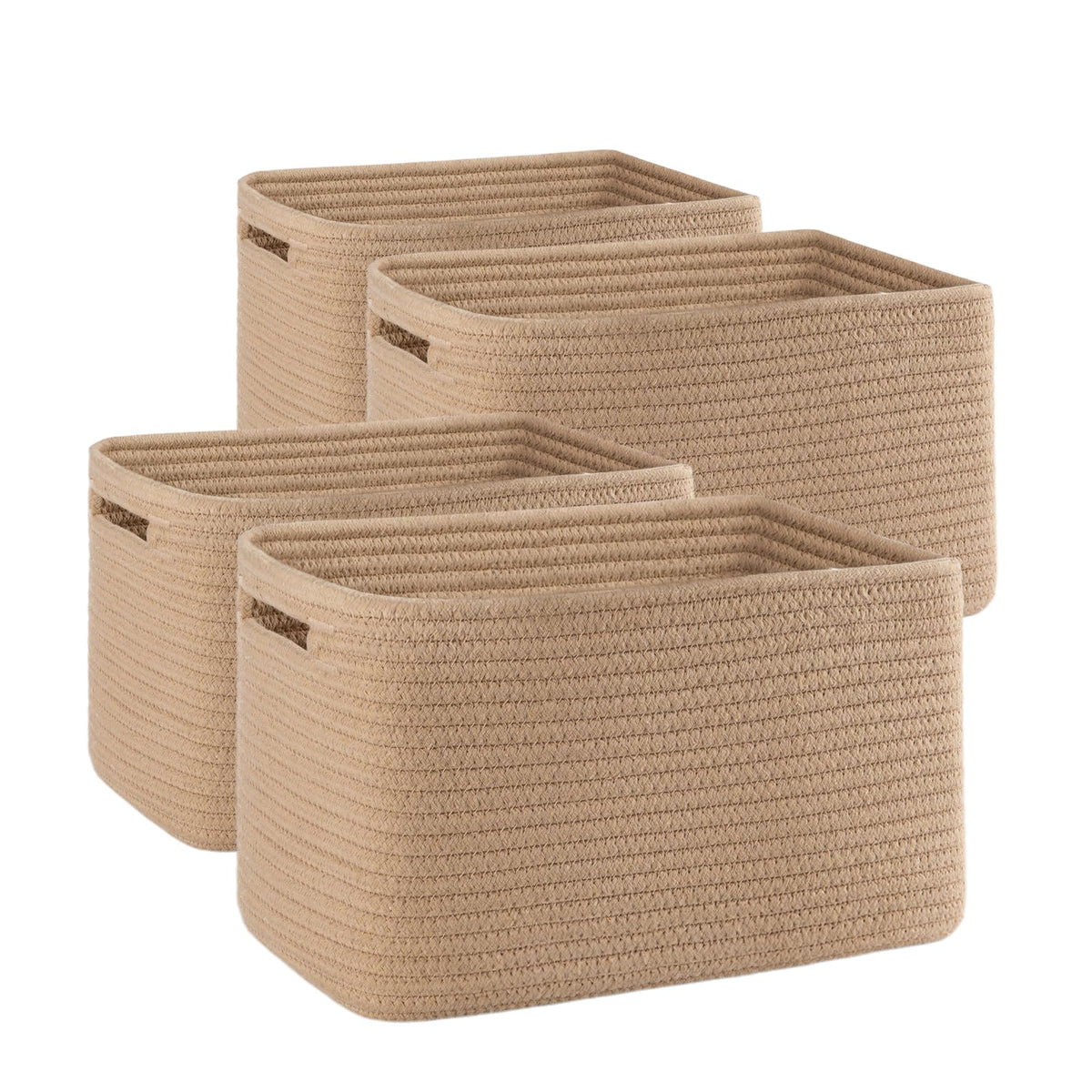 4 Pack Storage Baskets for Organizing, Woven Baskets for Shelves - Perfect for Toys, Books, Towels, and Clothes, Durable Gift Basket Bins Toy Storage, 12.7''Lx9''Wx7.8''H, Brown & White