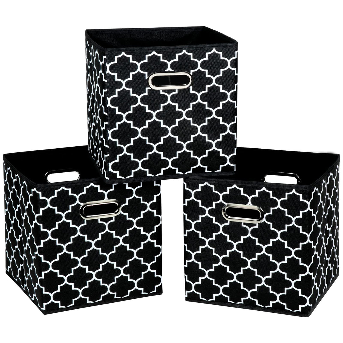 Fabric Cloth Storage Bins,Cube Organizer with Dual Handles Foldable Baskets for Home Bedroom,Set of 3, Black