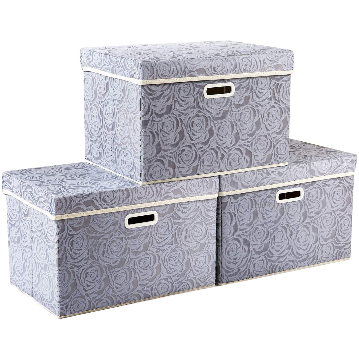 PRANDOM Larger Collapsible Storage Cubes with Lids Fabric Decorative Storage Bins Boxes Organizer Containers Baskets with Cover Handles for Bedroom Closet Living Room Blue 17.7x11.8x11.8 Inch 3 Pack