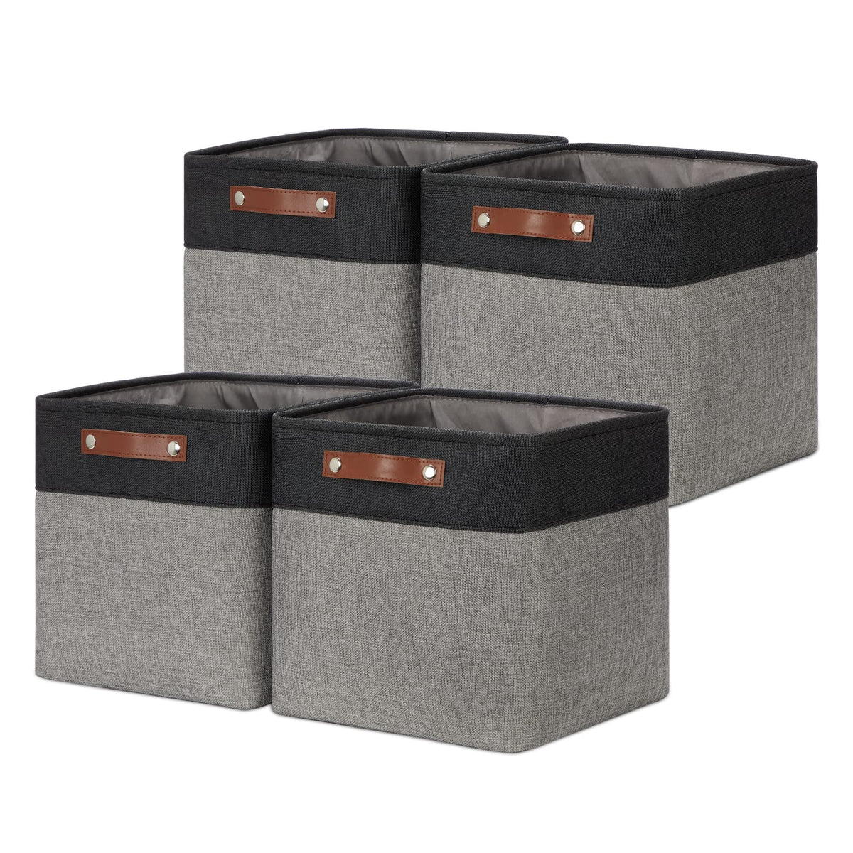 DULLEMELO Fabric Storage Bins for Laundry, Home, Foldable Storage Baskets for Shelves, Toys, Collapsible Storage Bins for Office, Closet,Bedroom(White&Khaki,L-15"x11"x9.5",4-Pack)