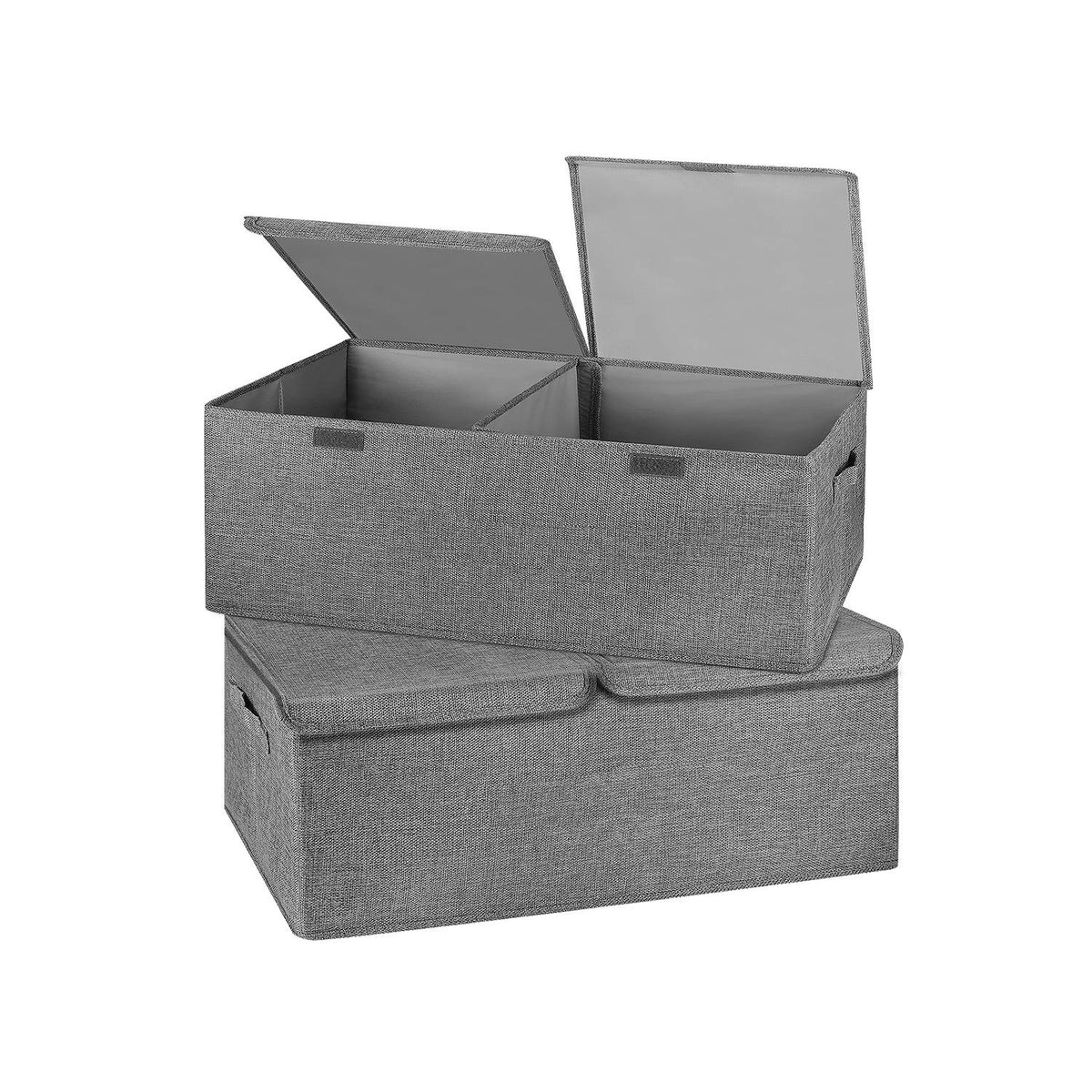 2 Pack Large Linen Fabric Collapsible Storage Bins with Lid and Handles, Washable Storage Box Baskets Cube with Removable Divider for Bedroom,Closet,Office,Living Room,Nursery (Black, Large)