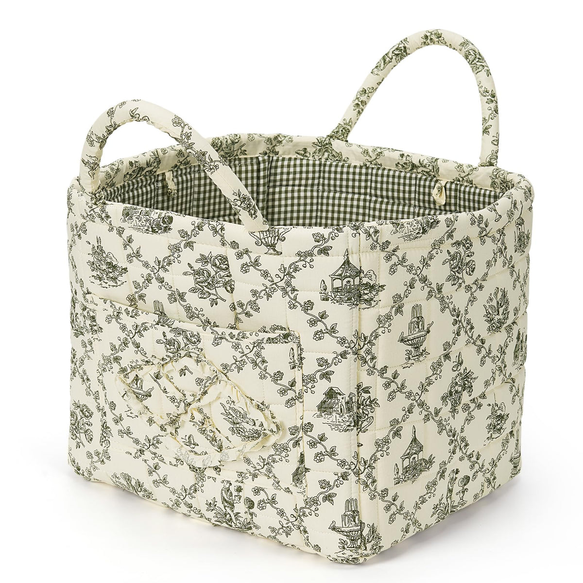 Floral Fabric Storage Basket Car Interior Storage Basket Underwear Sundries Laundry Baskets Supplies Home Organizer Bag (Red plaid)