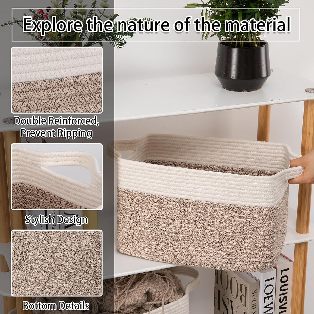 OIAHOMY 3-Pack Storage Basket Organizing Woven Basket for Shelves Brown