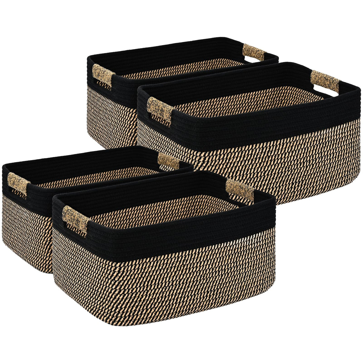 2 Pack Large Storage Basket for Organizing, 17.5"x13"x7" Woven Basket for Shelves, Closet Cube Storage Bins with Wrapped Handle, Cotton Rope Baskets for Kitchen, Clothes, Toys (Natural)