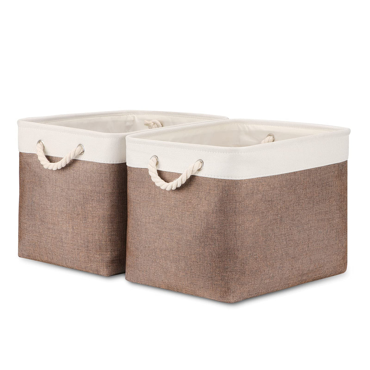 Bidtakay Baskets Set of 3 Storage Baskets for Organizing Large Fabric Storage Bins for Shelves Decorative Canvas Bins Collapsible Empty Baskets for Closet,Nursery,Clothes,Toys,Shoes(White&Grey)
