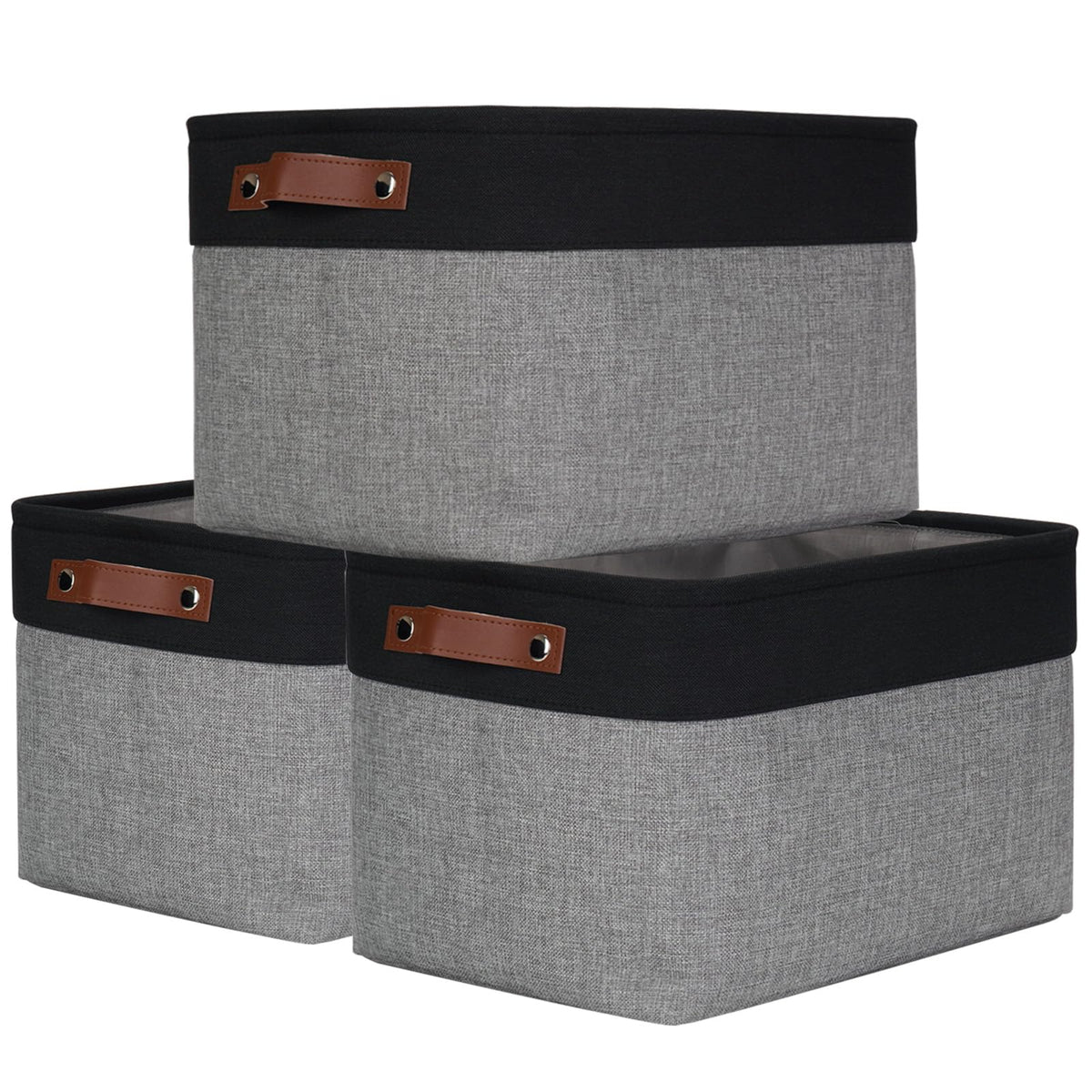 Bagnizer Storage Bins Large Fabric Storage Baskets for Shelves 3 Pack, Decorative Linen Closet Baskets with Handles for Organizing, Shelf, Clothes, Home, Office, 15x11x9.5Inches (Grey&White)