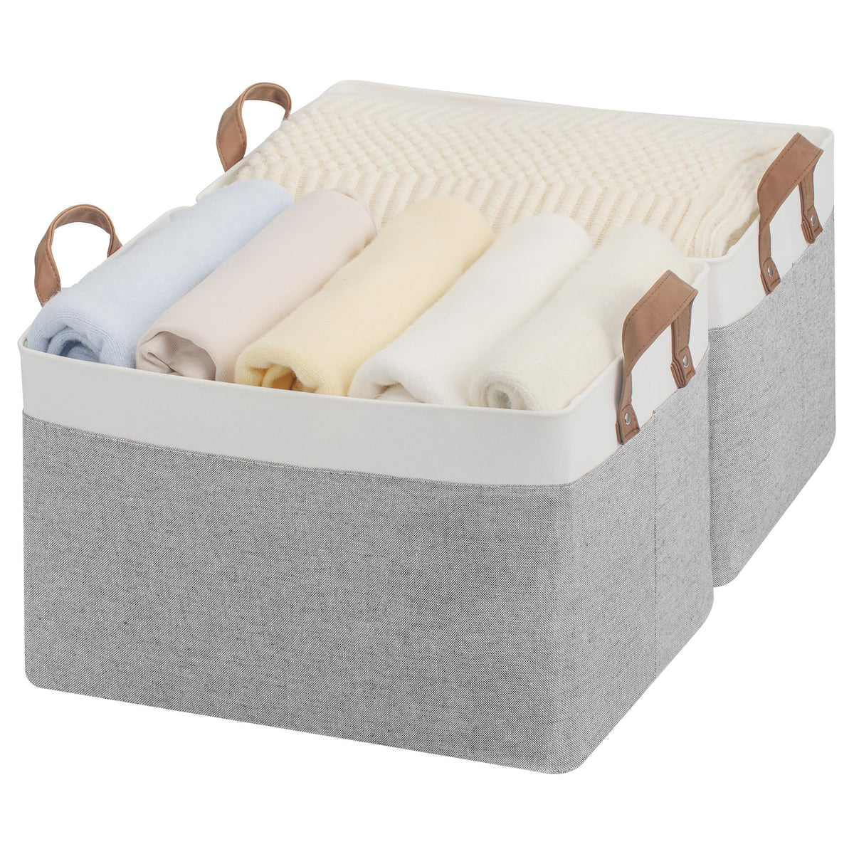 StorageWorks Linen Closet Organizers, Fabric Storage Bin, Beige, 2-Pack