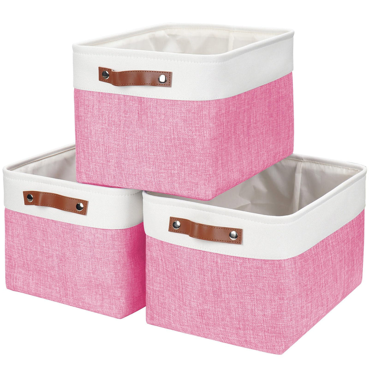 Bagnizer Storage Bins Large Fabric Storage Baskets for Shelves 3 Pack, Decorative Linen Closet Baskets with Handles for Organizing, Shelf, Clothes, Home, Office, 15x11x9.5Inches (Grey&White)