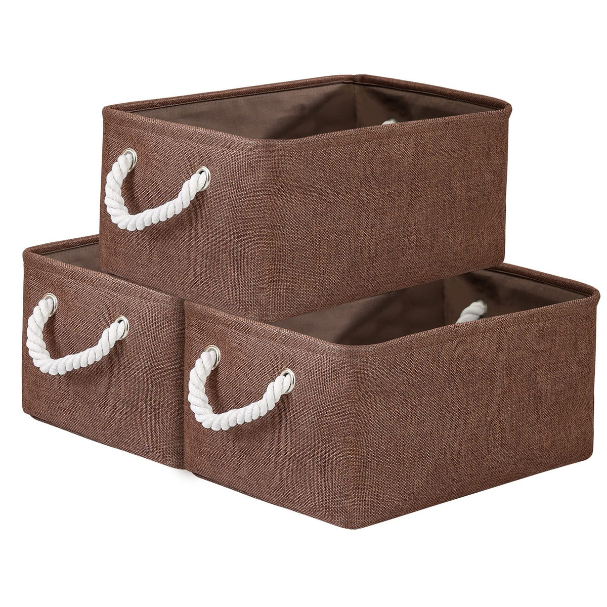 TheWarmHome Storage Basket for Organizing - Medium 3 Pack 14x10x7 inch Fabric Storage Cubes for Shelves with Rope, Collapsible Storage Bin for Organizer Closet Cloth Gift Toy (White & Jean Blue)