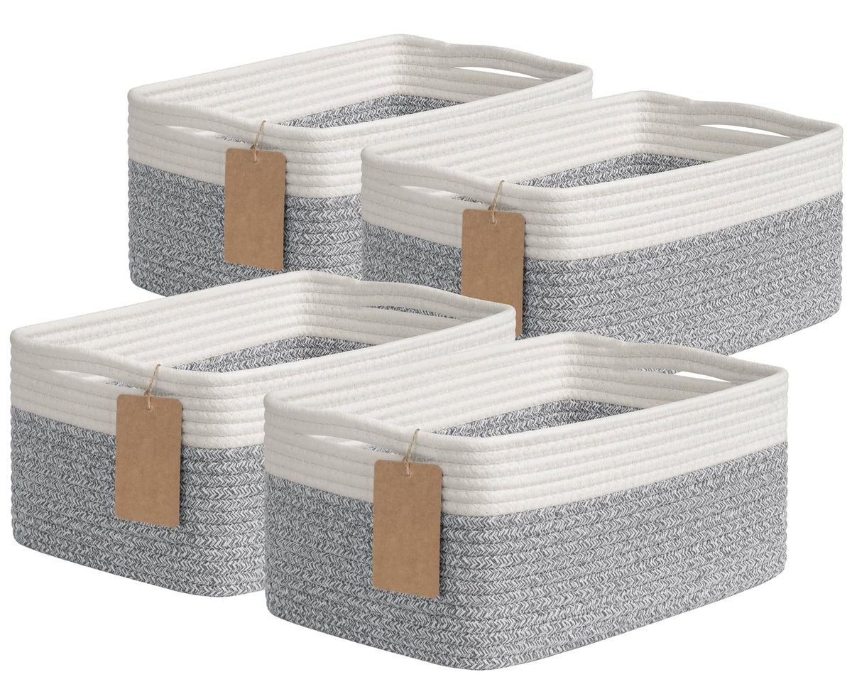 Goodpick 4 Pack Storage Baskets for Organizing Shelves, Light Brown & White