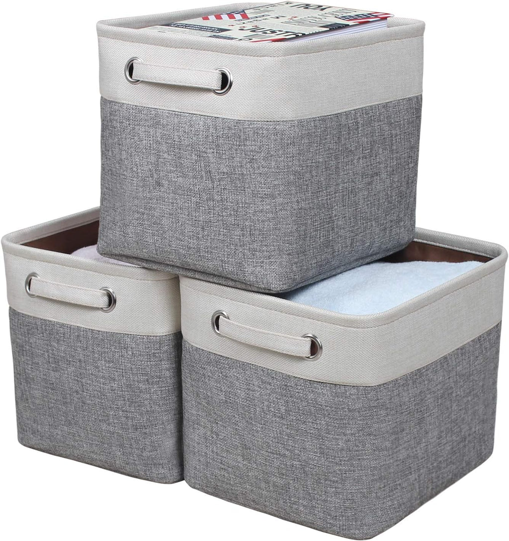 Foldable Storage Bin Collapsible Basket 12" x 10" x 9.5" Cube Storage Organizer Bins with Dual Carry Handles for Home Closet Shelves Drawers Organizer, Set of 3, Grey
