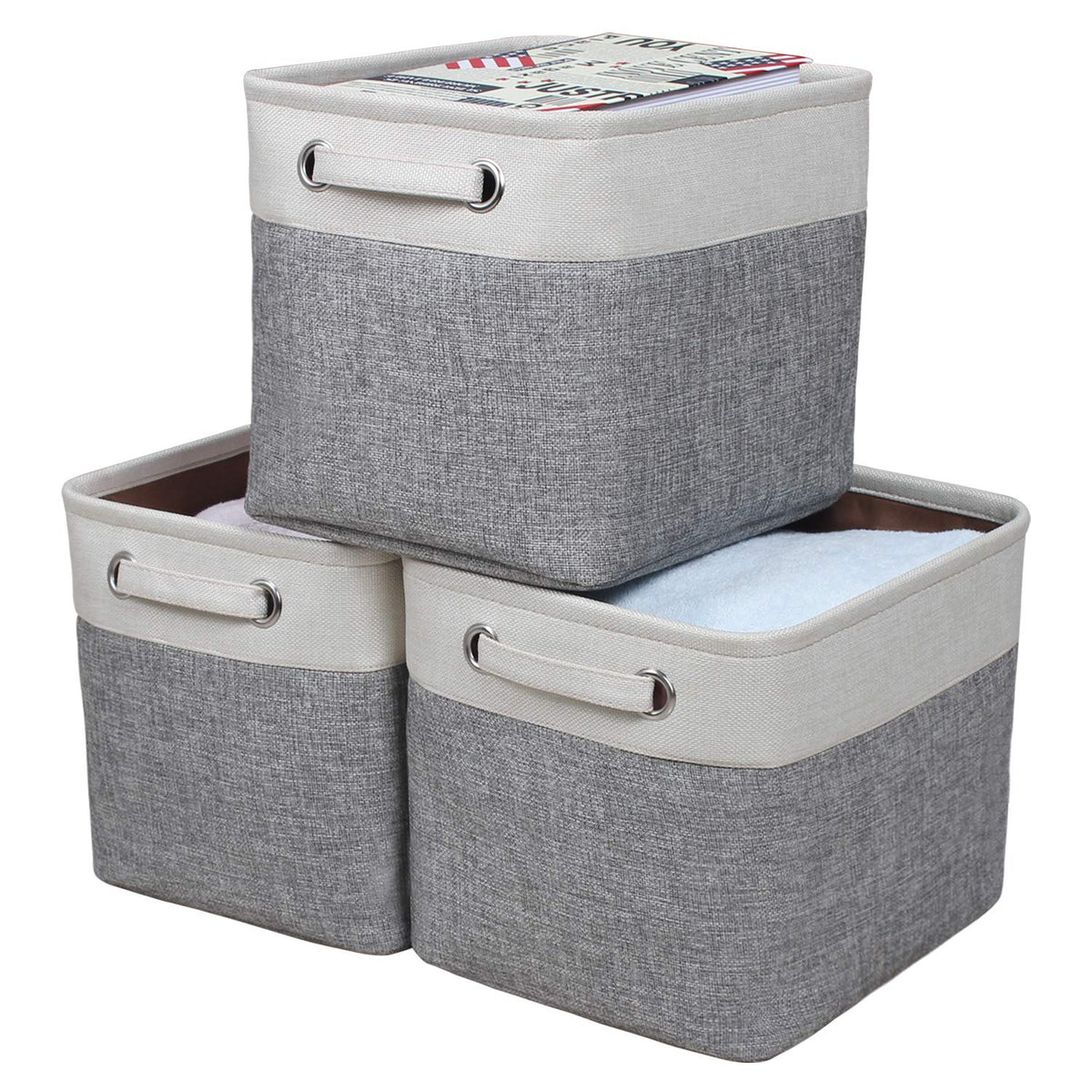 Foldable Storage Bin Collapsible Basket 12" x 10" x 9.5" Cube Storage Organizer Bins with Dual Carry Handles for Home Closet Shelves Drawers Organizer, Set of 3, Grey