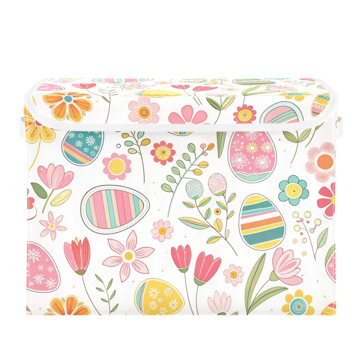Vintage Colorful Herbs and Wild Flowers Floral Storage Bins with Lids and Carrying Handle,Foldable Storage Boxes Organizer Containers Baskets Cube with Cover for Home Bedroom Closet Office
