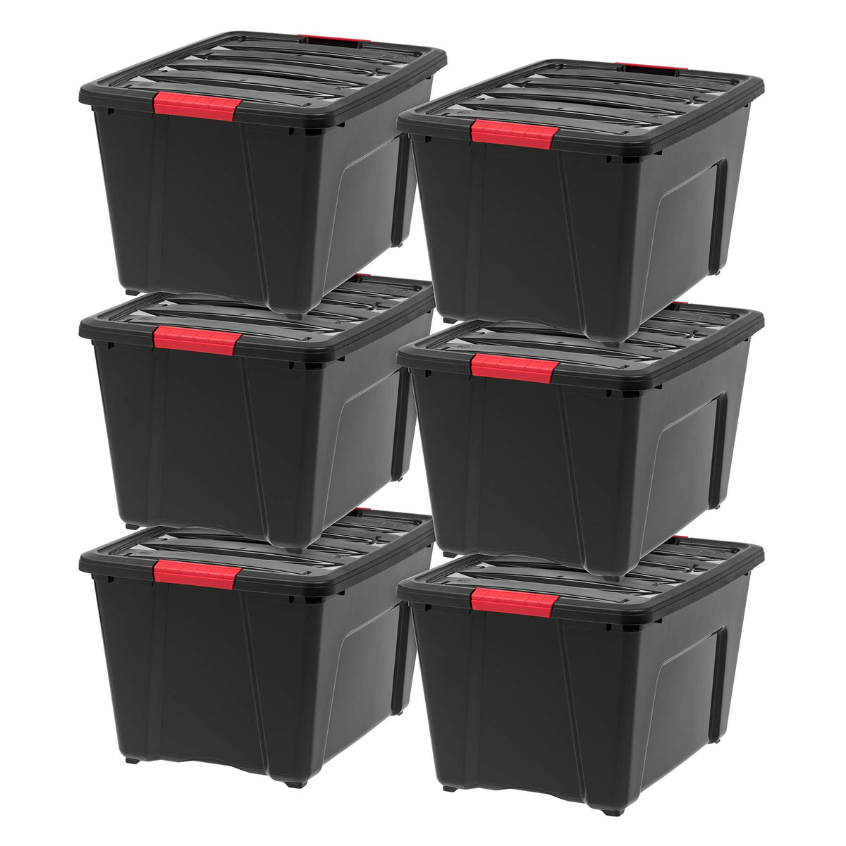 IRIS USA 6-Pack 32 Quart Storage Bins with Lids, Black