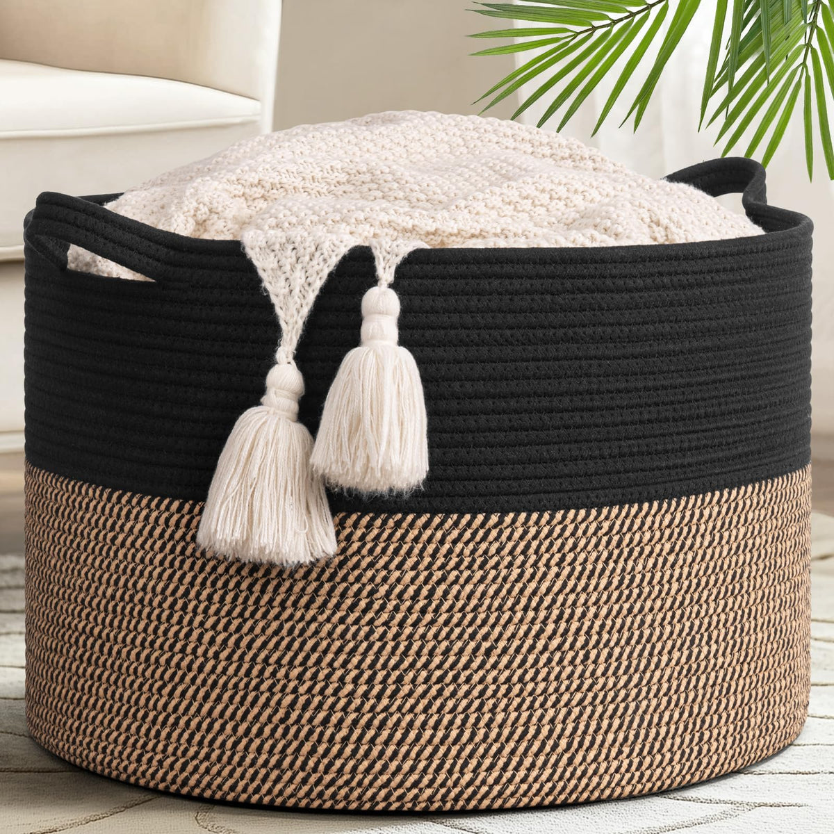 Goodpick Woven Rope Basket for Blankets Fit Nursery & Living Room, 45L
