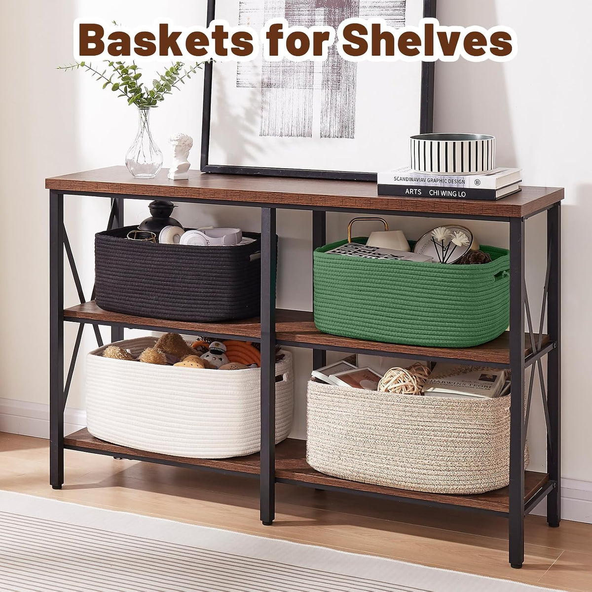OIAHOMY Storage Basket for Shelves, Closet Cube Storage Bins Baskets for Clothes Blanket Towels, Baby Nursery, Toy Baskets Box, Woven Rope Basket, 15.75 * 11.81 * 7.09 IN, 2 Packs Brown
