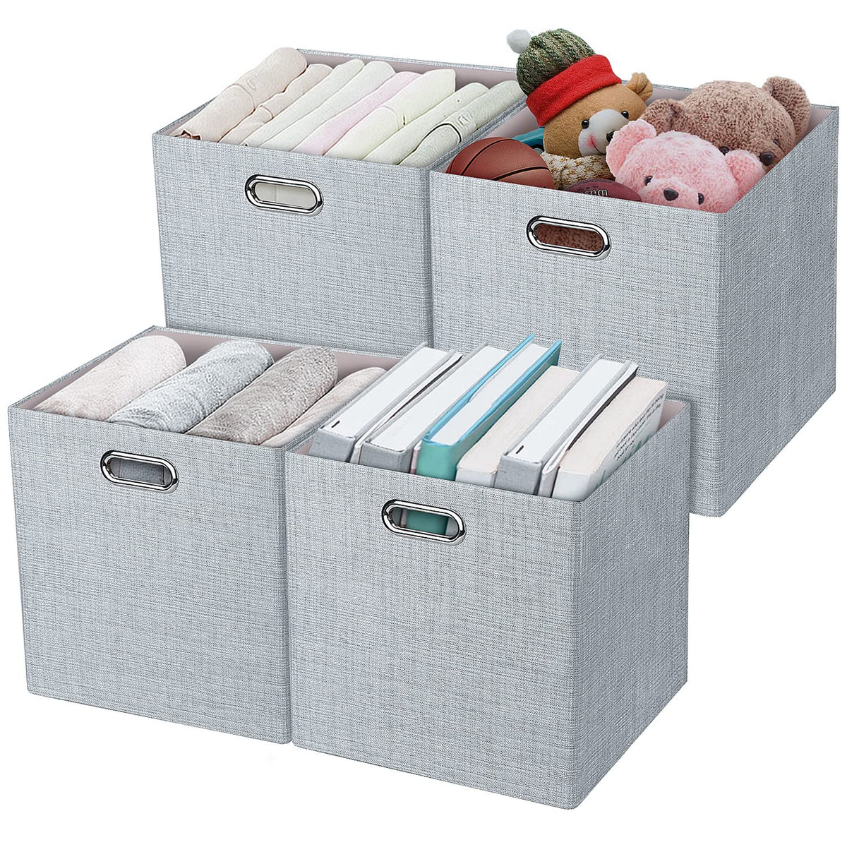 Posprica 3X Thicker Fabric Storage Cubes 13 inch Collapsible Storage Bins for Organization, Cubby Storage Baskets for Organizing Shelf Cabinet Bookcase Boxes, Set of 4, Coffee