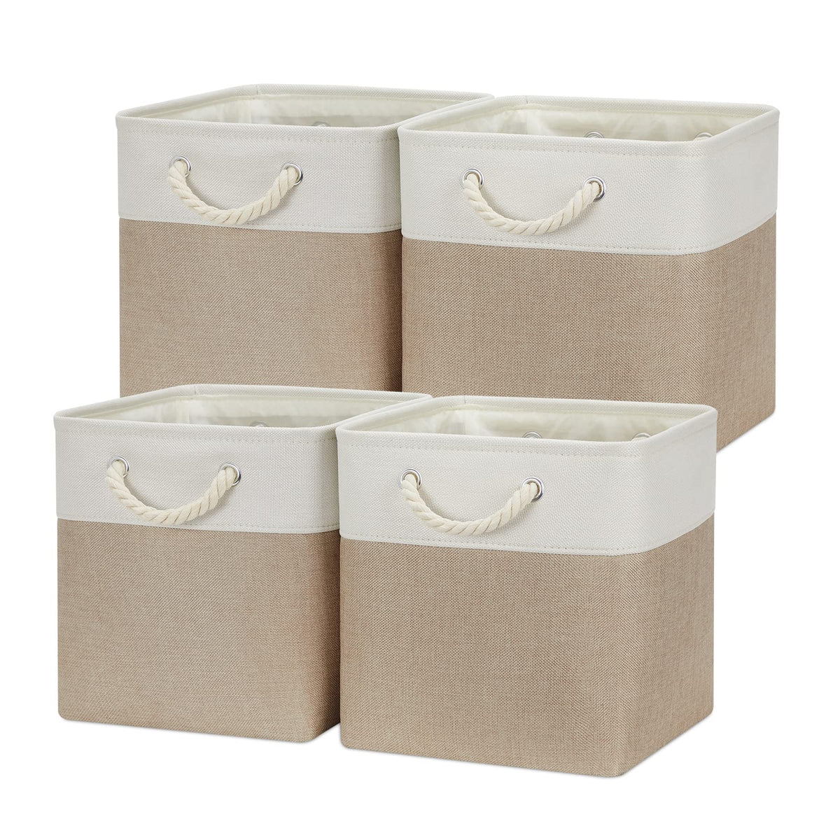 Temary Cube Storage Baskets for Shelves 12 Inch Storage Cubes 4pack Fabric Storage Baskets for Organizing Clothes, Closet Basket with Rope Handles for Home (White&Green)