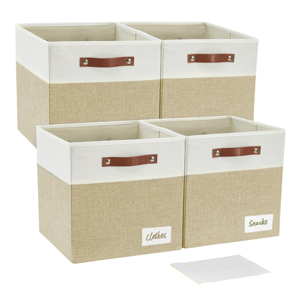 Bagnizer Collapsible Fabric Storage Cube Bins with 2 Reinforced PU Handles, Foldable Storage Organizer Baskets for Closet, Shelves, Living Room | 13"x13"x13", 4 Pack, Gray & White