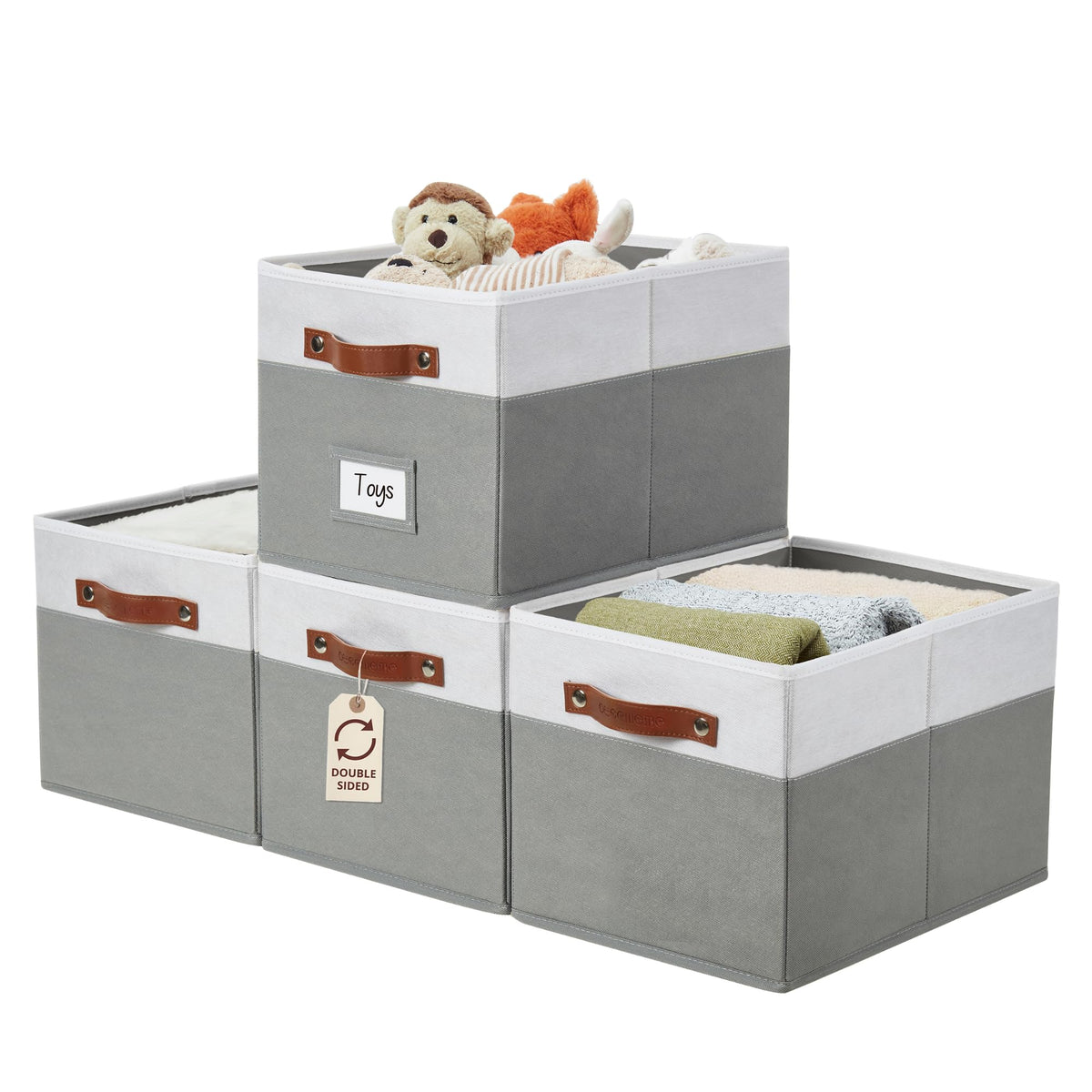 DECOMOMO Fabric Storage Bins, Storage Baskets for Shelves, Green, 4 Pack