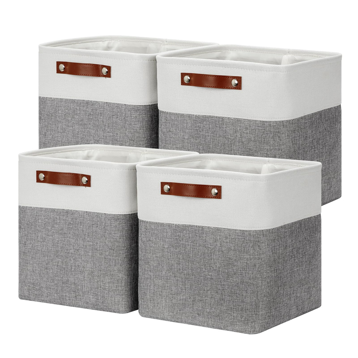 DULLEMELO Fabric Storage Bins for Laundry, Home, Foldable Storage Baskets for Shelves, Toys, Collapsible Storage Bins for Office, Closet,Bedroom(White&Khaki,L-15"x11"x9.5",4-Pack)