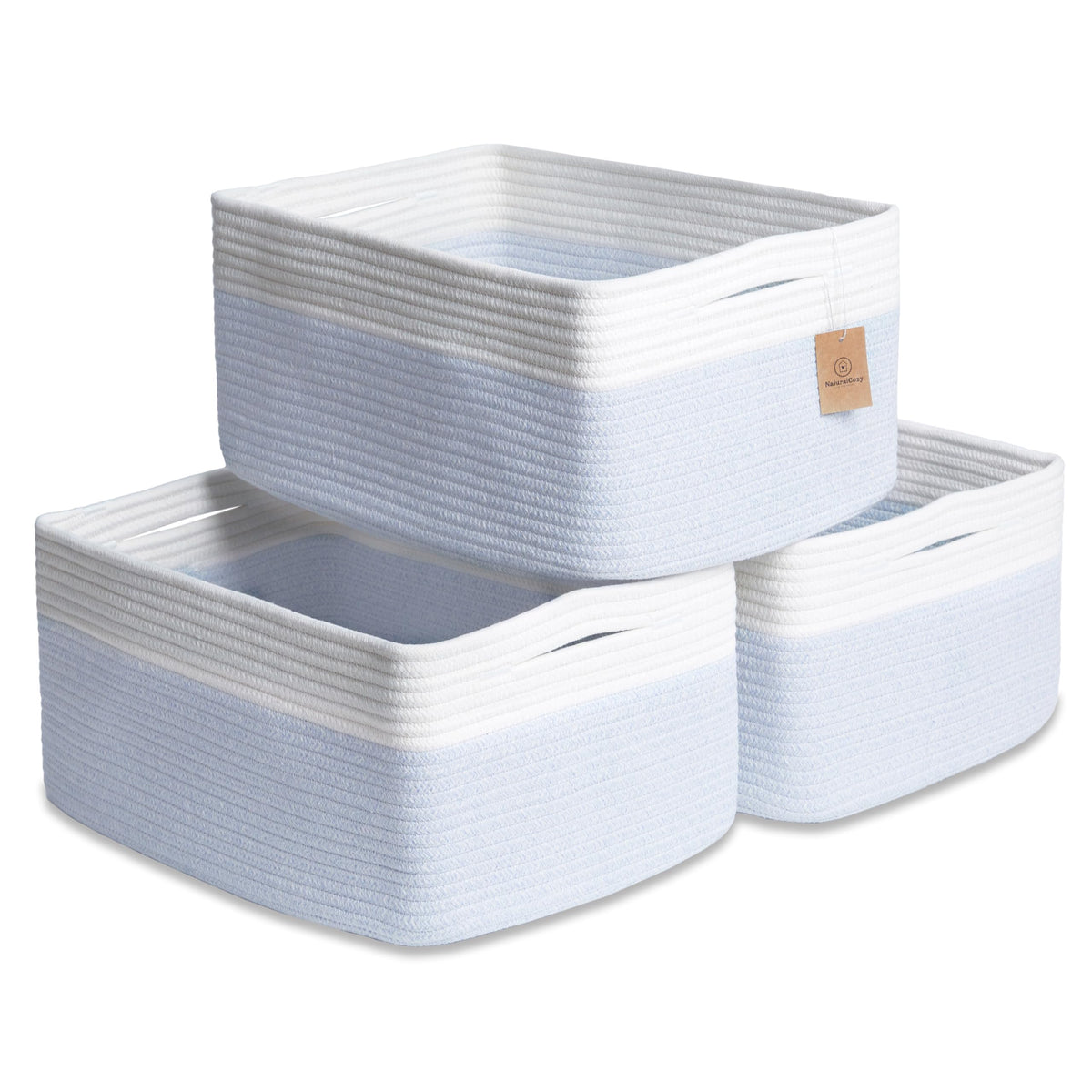 NaturalCozy Storage Baskets 16.8”x13”x7.6” Cotton Rope Woven Baskets for Organizing 3-Pack | Toy Storage Bins | Basket for Shelves, Laundry, Blanket, Clothes, Closet, Kitchen, Bathroom, Gifts