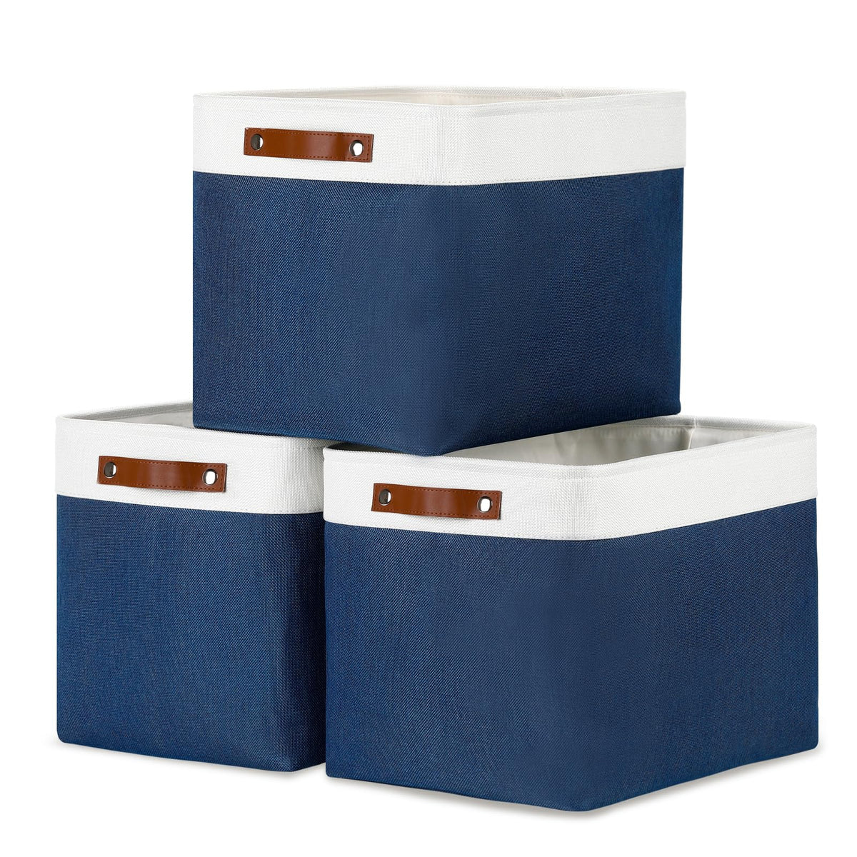 DULLEMELO Fabric Storage Bins for Laundry, Home, Foldable Storage Baskets for Shelves, Toys, Collapsible Storage Bins for Office, Closet,Bedroom(White&Khaki,L-15"x11"x9.5",4-Pack)