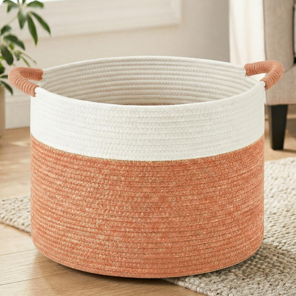 Artfeel 70L Large Cotton Rope Basket, Decorative Woven Blanket Storage for Living Room, Boho Toy Storage & Toy Box for Kids, Versatile Laundry Basket & Nursery Hamper for Blankets(Brown)