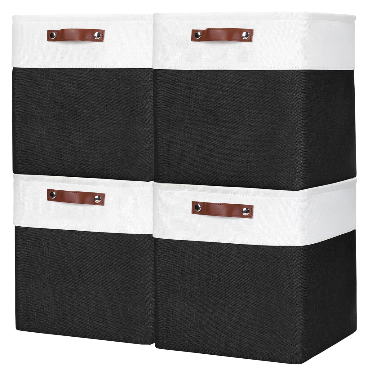 Bagnizer Storage Bins Large Fabric Storage Baskets for Shelves 3 Pack, Decorative Linen Closet Baskets with Handles for Organizing, Shelf, Clothes, Home, Office, 15x11x9.5Inches (Grey&White)