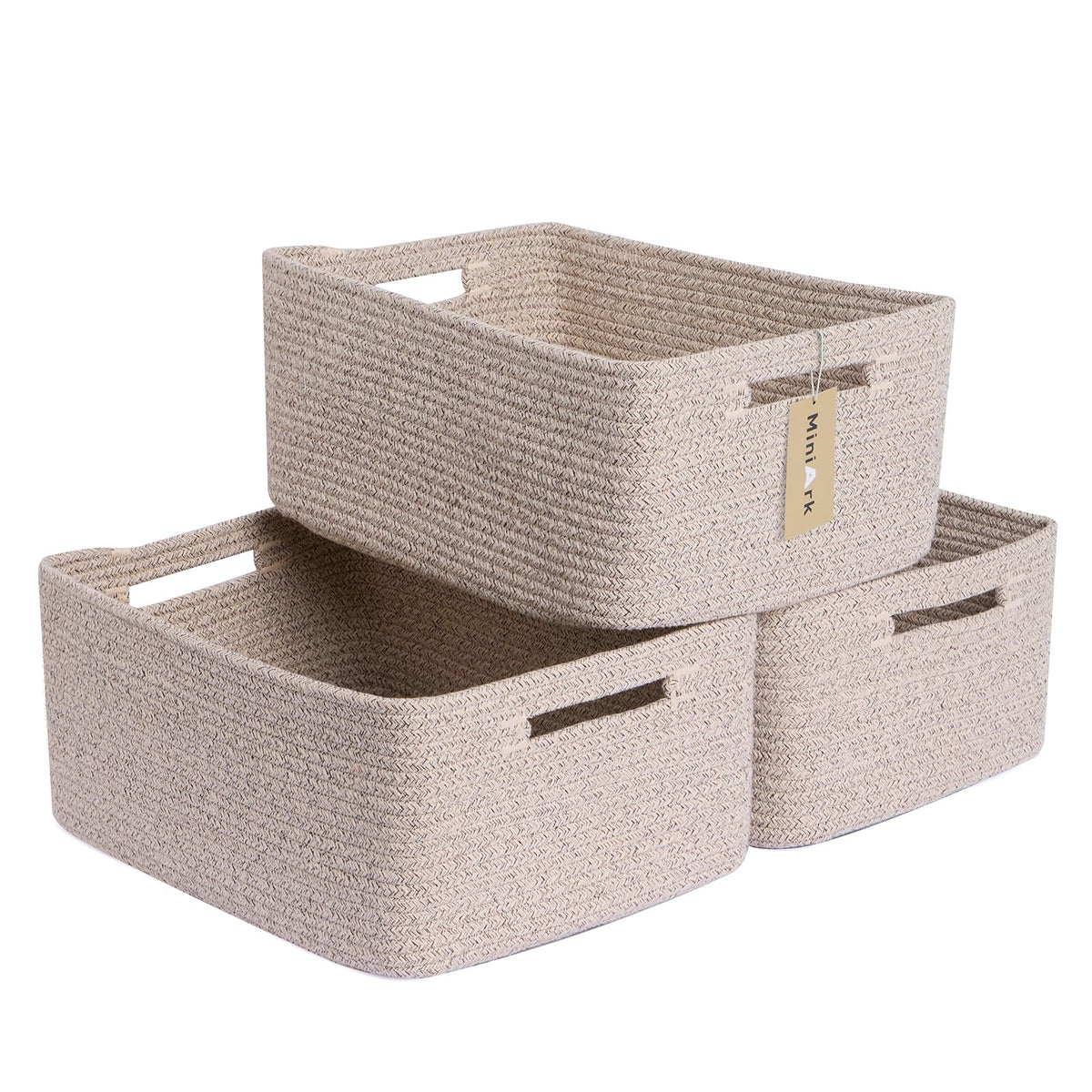MiniArk Large Storage Baskets for Shelves, 17 x 13 x 7.5” Closet Organizers Bins for Clothes Blanket Towels, Baby Nursery, Toy Baskets Box, Woven Rope Baskets, 2 Packs Gradient Brown