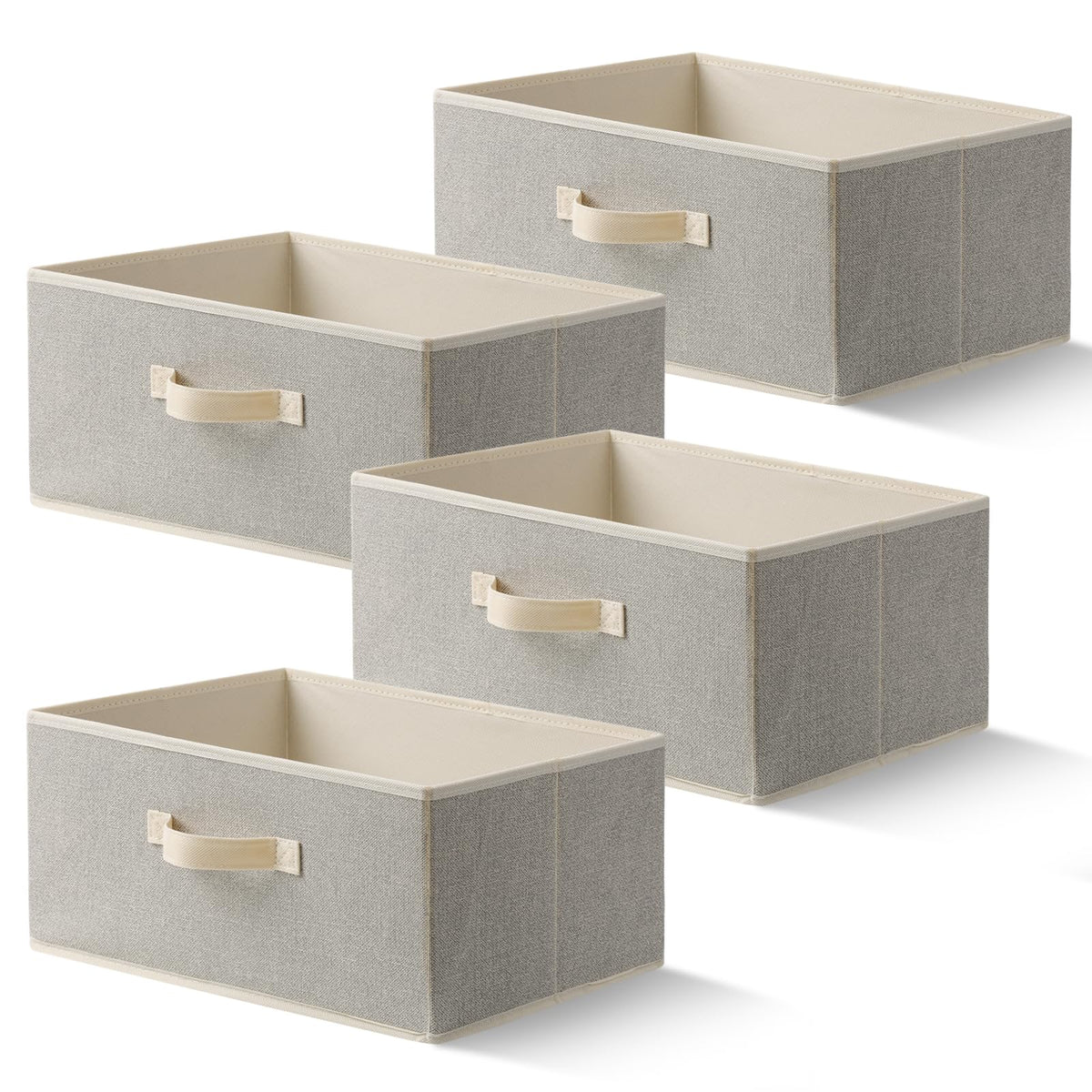 Storage Baskets, 11-Inch Woven Fabric Bins, Storage Cubes with Reinforced Handles, Organizer Bins for Closet Shelves, Foldable, for Toys, Clothes, Natural Beige (3PCS/Beige-11*11*7.8inch)