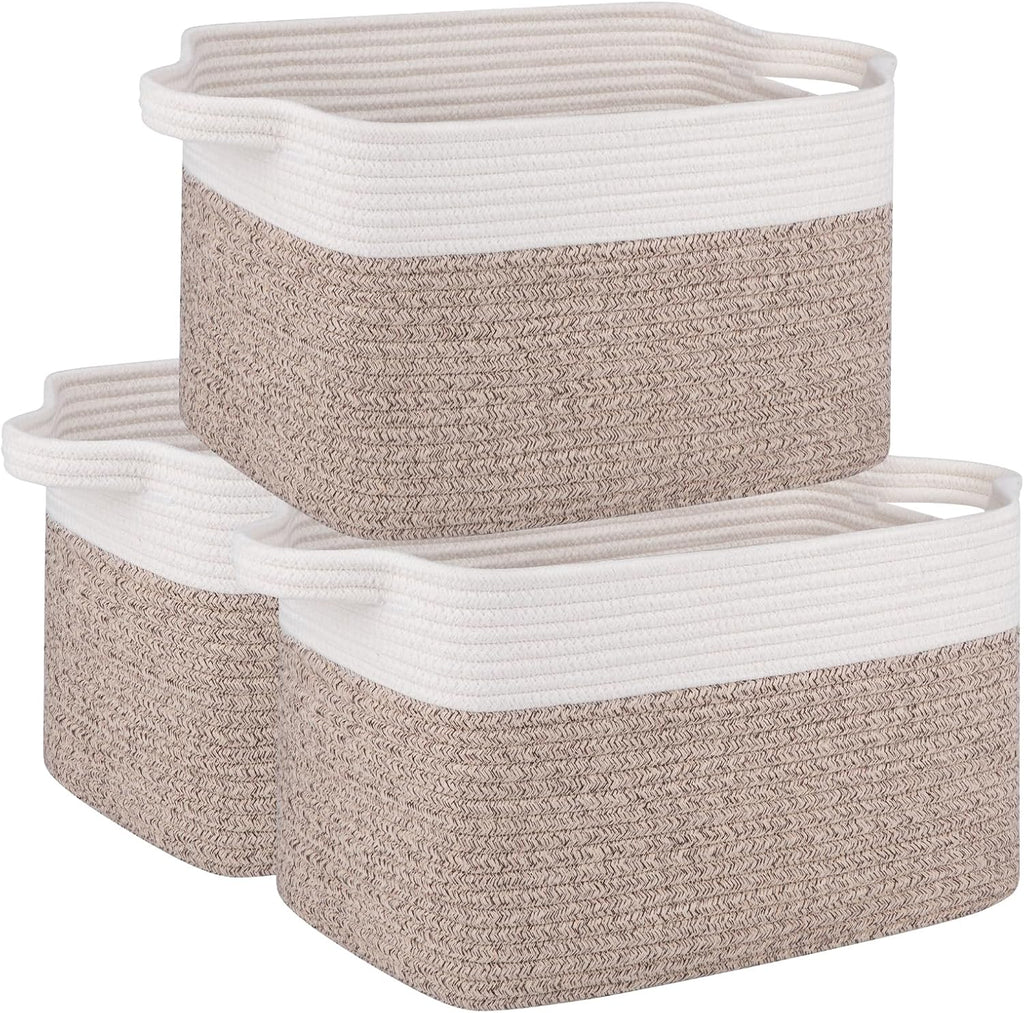 OIAHOMY 3-Pack Storage Basket Organizing Woven Basket for Shelves Brown
