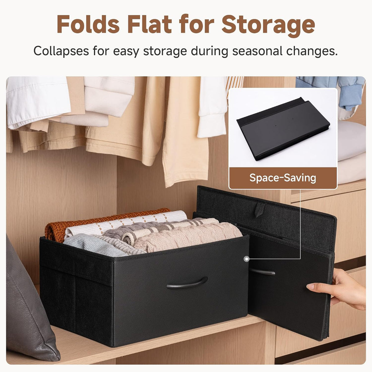 StorageWorks Black Storage Bins, Leather Storage Baskets, Large, 4-Pack