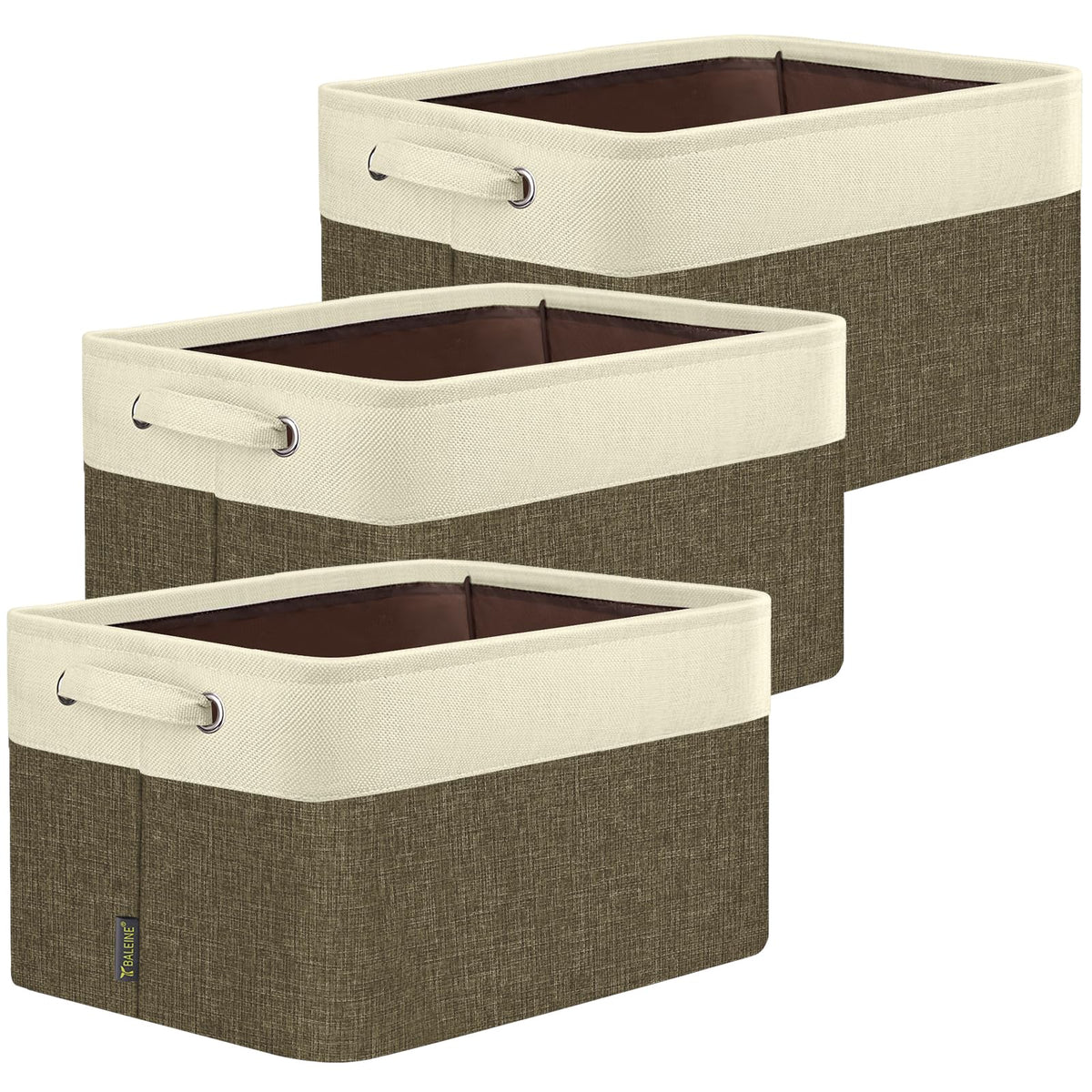 BALEINE 3 Pack Fabric Closet Storage Bins for Shelves, Linen Closet Organizers and Storage, Decorative Baskets for Organizing, Shelf, Clothes, Home, Office (Grey, 15"x11"x9.5")