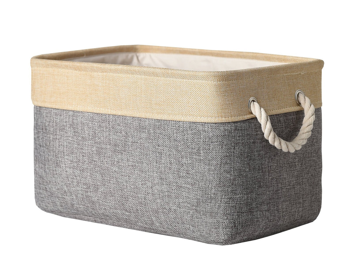 TheWarmHome Storage Basket for Organizing - Medium 3 Pack 14x10x7 inch Fabric Storage Cubes for Shelves with Rope, Collapsible Storage Bin for Organizer Closet Cloth Gift Toy (White & Jean Blue)