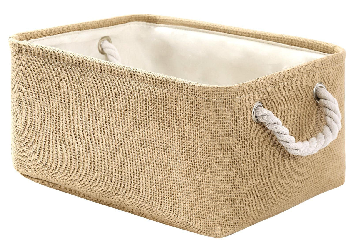 TheWarmHome Storage Basket for Organizing - Medium 3 Pack 14x10x7 inch Fabric Storage Cubes for Shelves with Rope, Collapsible Storage Bin for Organizer Closet Cloth Gift Toy (White & Jean Blue)