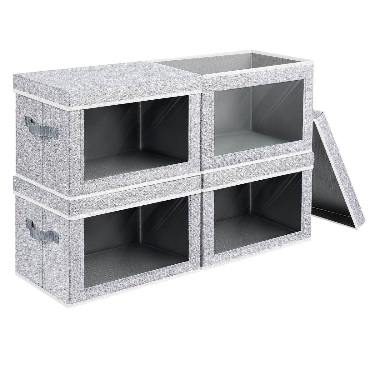 Homsorout Storage Bins with Lids - Fabric Closet Storage Bins with Window, Collapsible Baskets for Shelves 4 Pack, Home Decorative Boxes for Clothes, Closet, Office, Beige