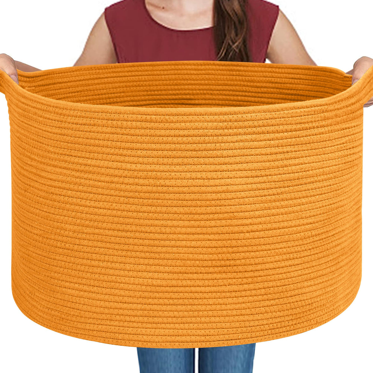 MEGASKET Large Black Blanket Basket, 22" X 22" X 14" Woven Rope Bin for Storage, Kids Dog Toy Storage Box Organizer Bins, Blanket Holder for Living Room, Decorative Wicker Basket for Organizing