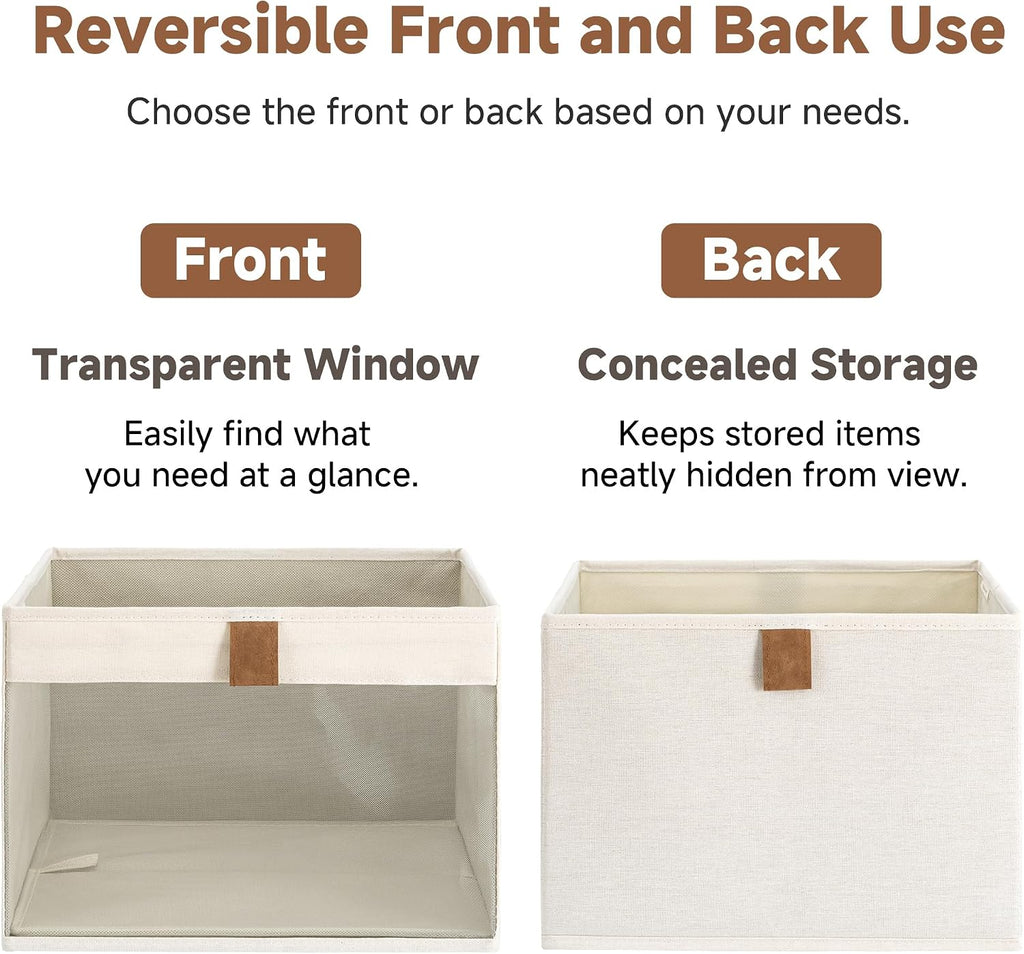 StorageWorks Fabric Storage Bins with Clear Window, Beige, 3-Pack