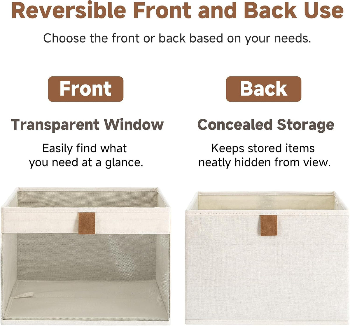 StorageWorks Fabric Storage Bins with Clear Window, Beige, 3-Pack