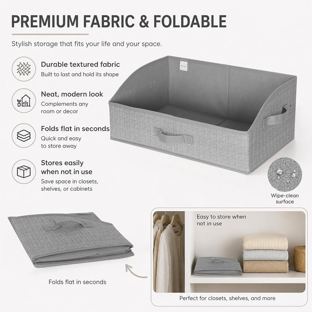 WUIKE Trapezoid Closet Storage Bins, Herringbone Gray, Extra Large, 3-Pack
