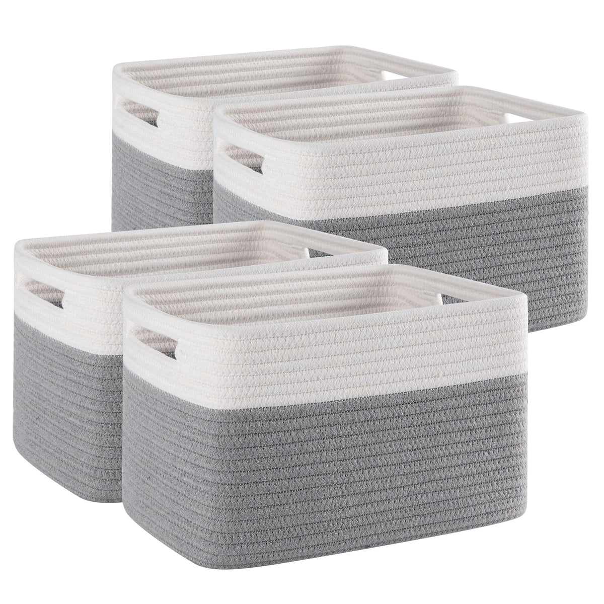 4 Pack Storage Baskets for Organizing, Woven Baskets for Shelves - Perfect for Toys, Books, Towels, and Clothes, Durable Gift Basket Bins Toy Storage, 12.7''Lx9''Wx7.8''H, Brown & White