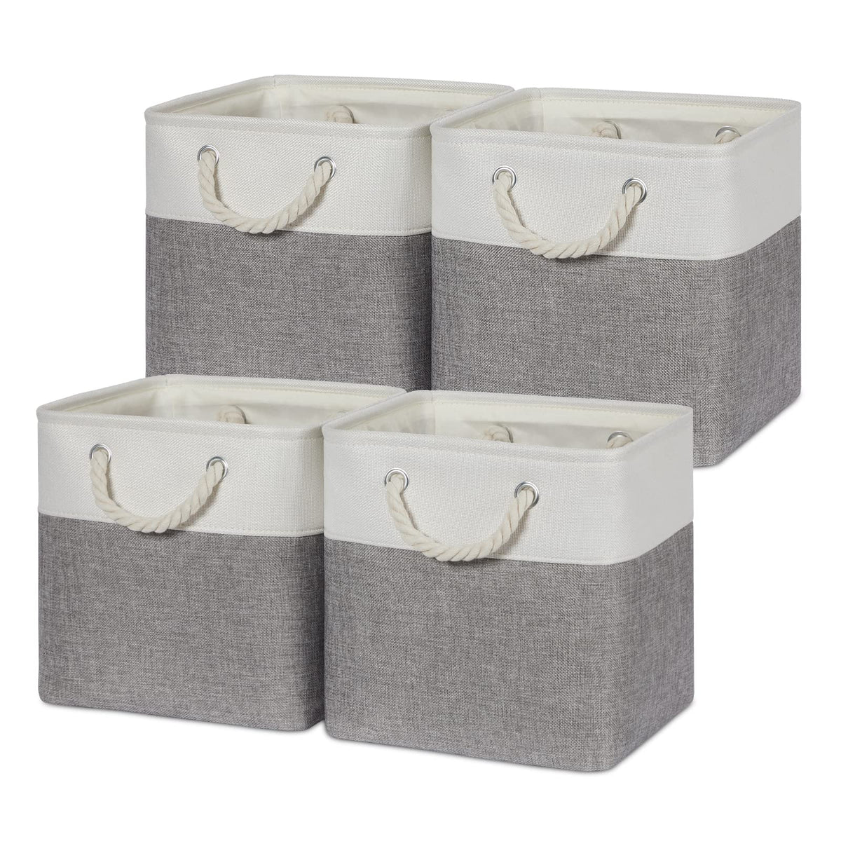 Temary Cube Storage Baskets for Shelves 12 Inch Storage Cubes 4pack Fabric Storage Baskets for Organizing Clothes, Closet Basket with Rope Handles for Home (White&Green)