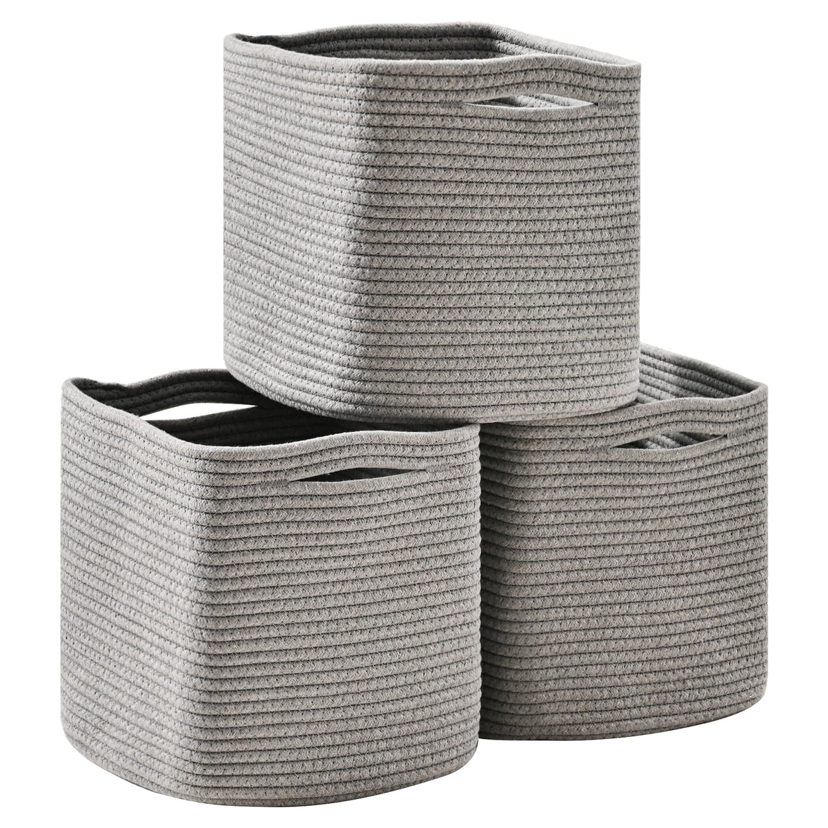 ICERZCZ 11 Inch Cube Storage Bins, Woven Baskets, Mixed Brown, Pack of 3