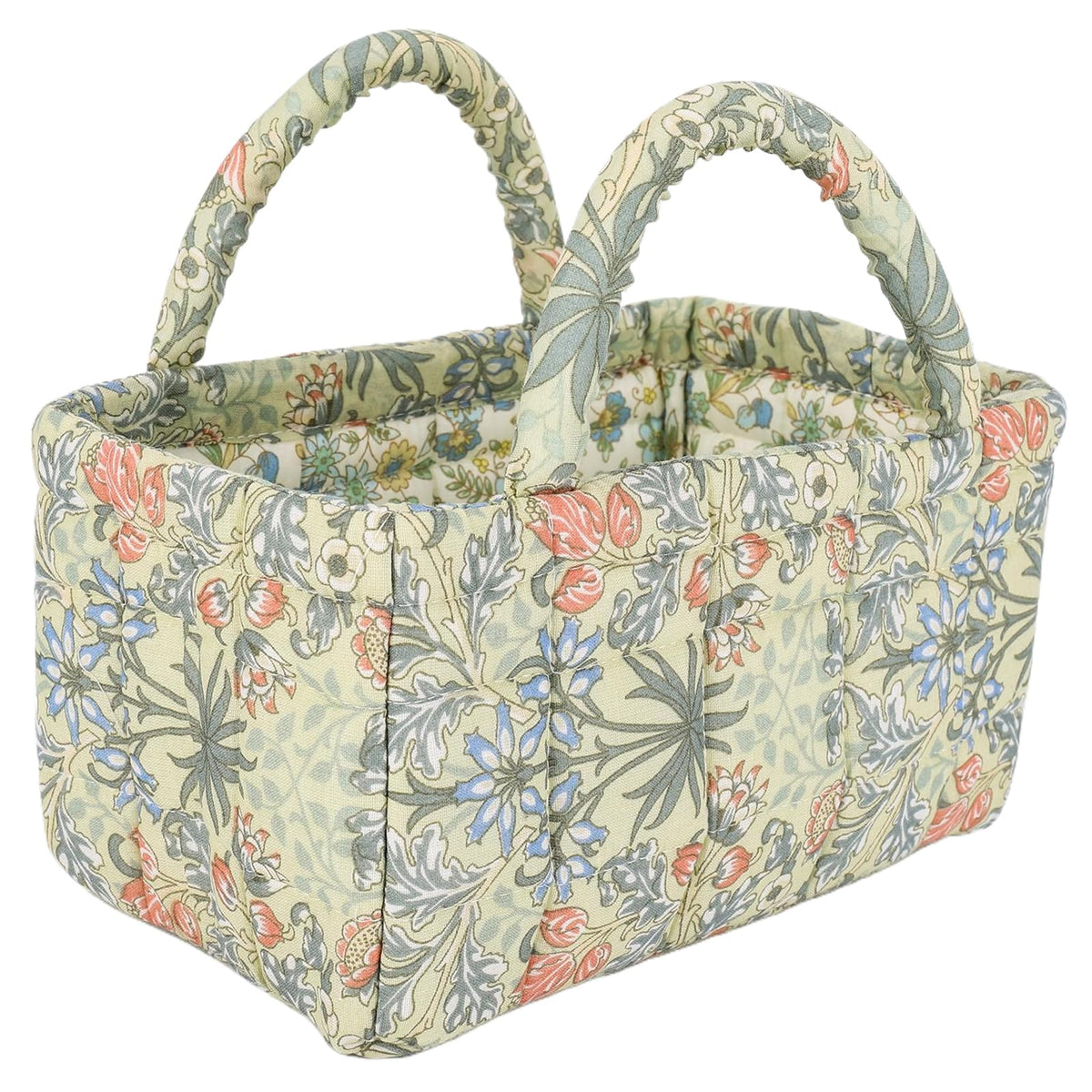 Small Storage Basket Organizer, Mini Fabric Floral Storage Baskets with Handle, Quilted Portable Collapsible Storage (Blue Floral)