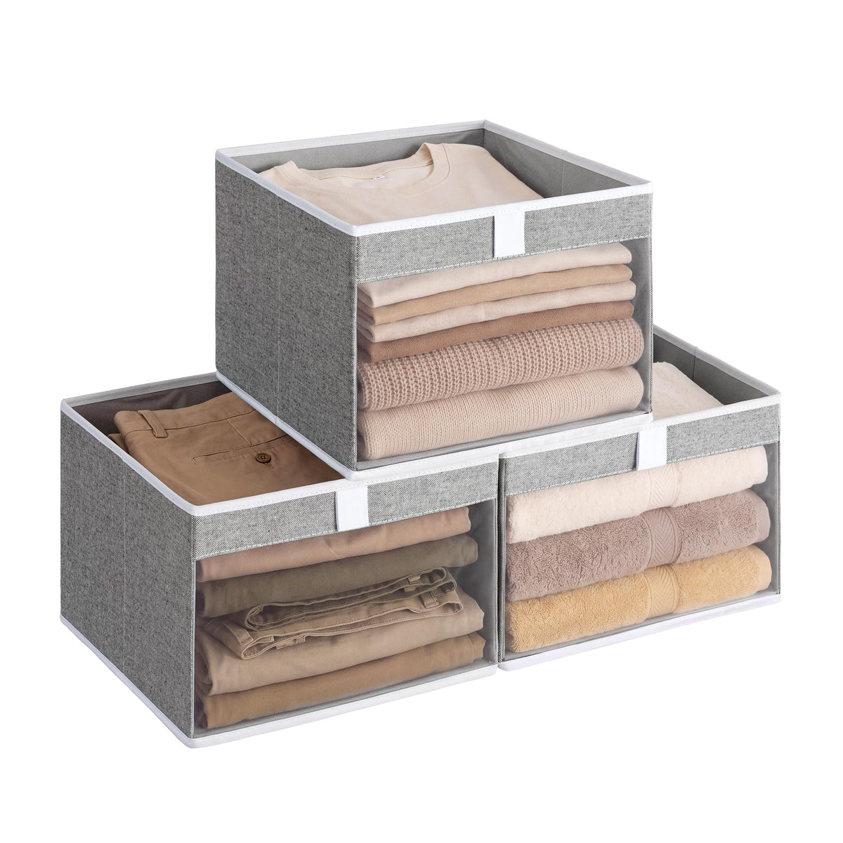 StorageWorks Fabric Storage Bins with Clear Window, Beige, 3-Pack