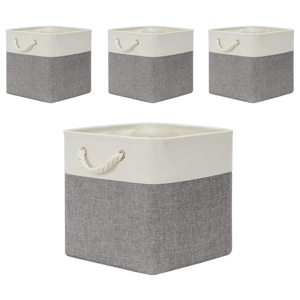 Temary Cube Storage Baskets for Shelves 12 Inch Storage Cubes 4pack Fabric Storage Baskets for Organizing Clothes, Closet Basket with Rope Handles for Home (White&Green)